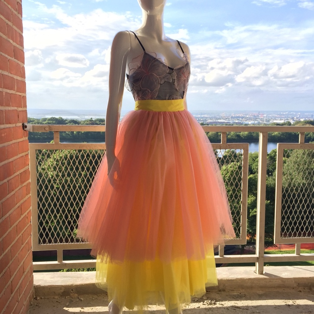 Ankle Length A-Line Tiered Tulle Skirt - Small